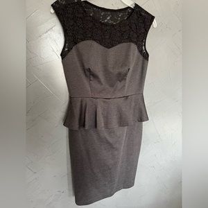 Gray and black lace peplum dress